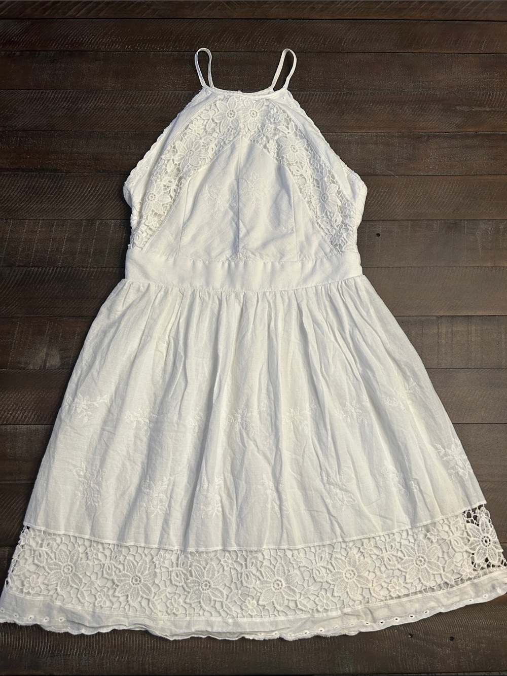 miami White Lace-Trim Halter Midi Dress